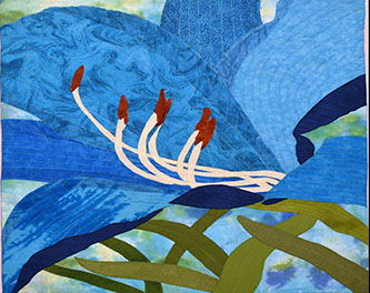 Blu Day Lily Art Quilt by Maire Ware, NCR - 1st Place Railroadiana Category